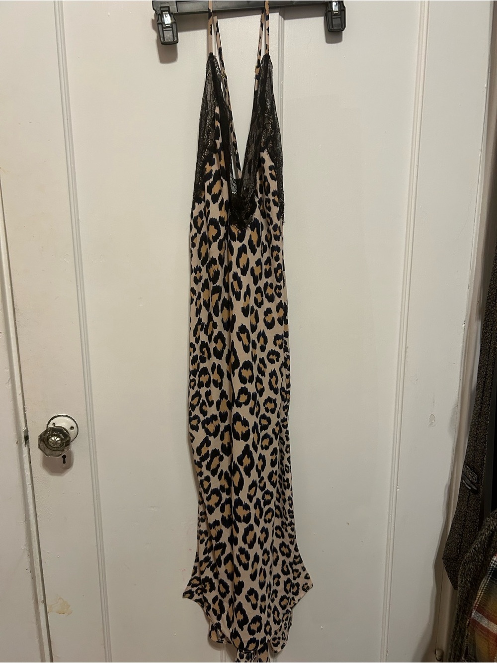 Leopard Print Slip Dress with Lace Trim